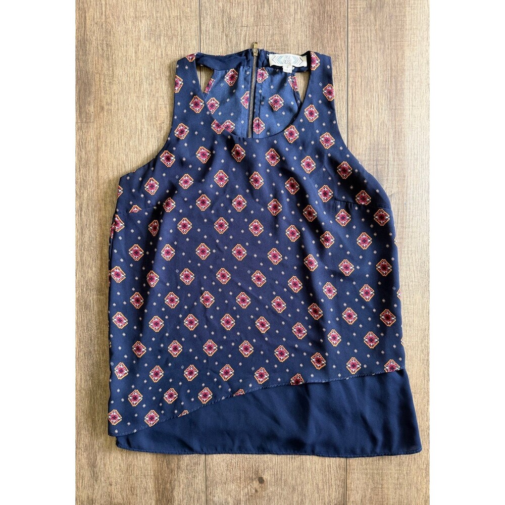 Navy layered tank top, zip up size small